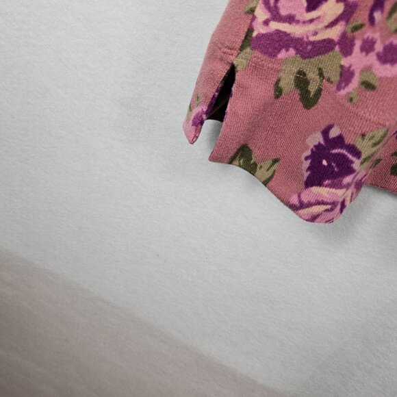 Denim & Co Shirt Womens XL Purple Floral Print 3/4 Sleeve Tunic Zip Cuff Stretch - Picture 3 of 14